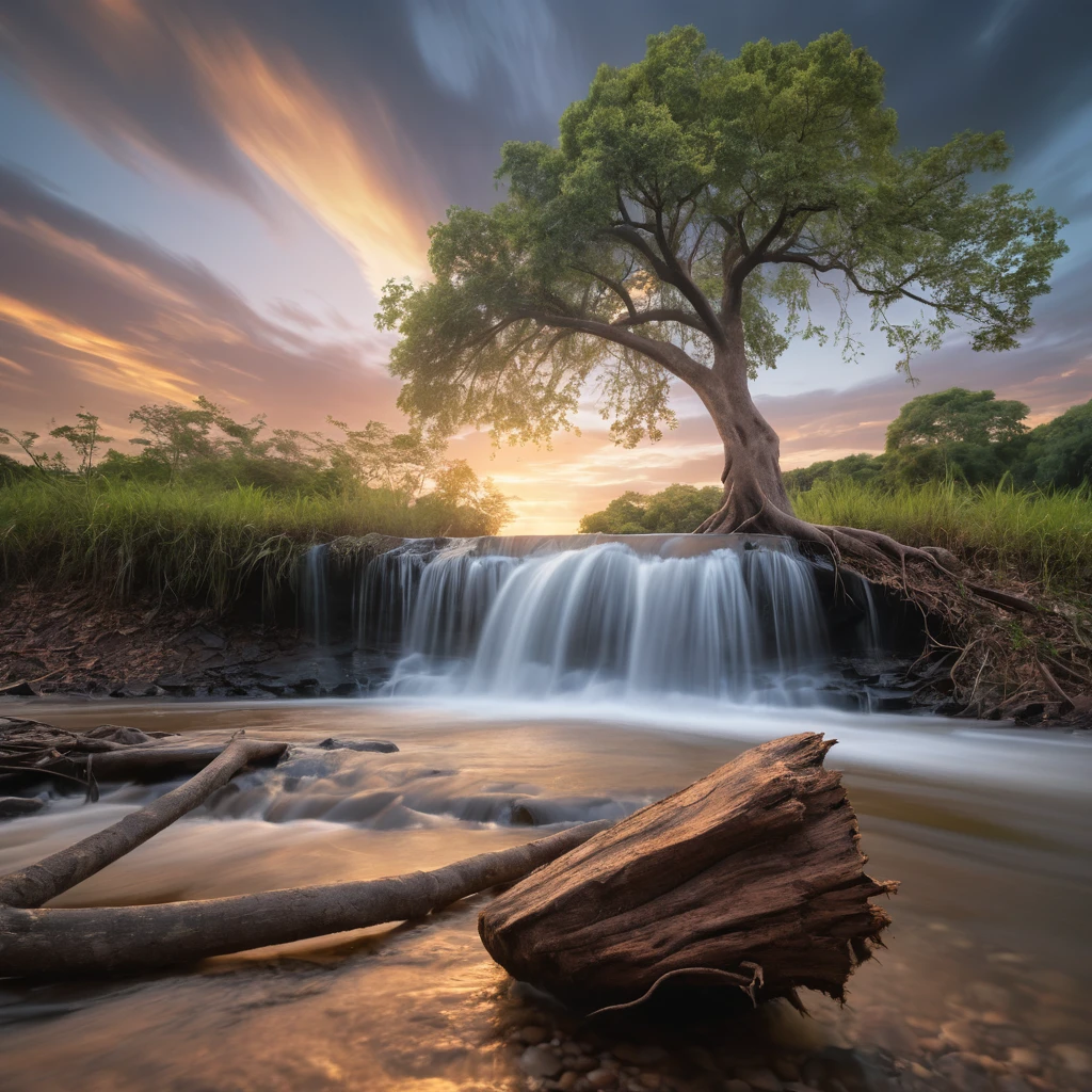 Serene Waterfall On The Orinoco River At Soft Sunset