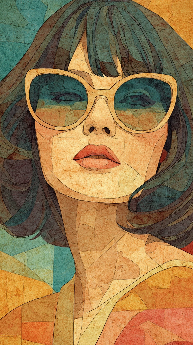 Pop art woman with bob haircut and oversized glasses