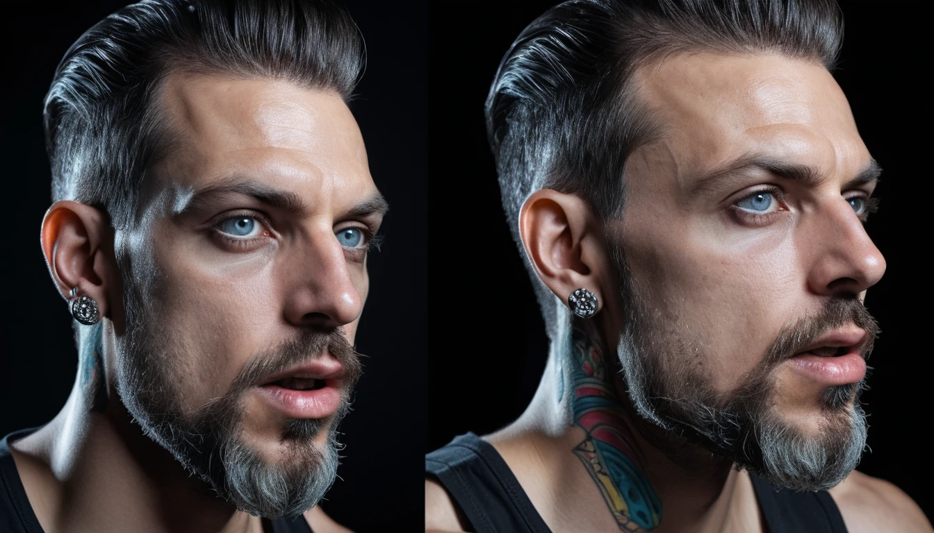 Cyberpunk-Chrombüste eines tätowierten Mannes mit Gehirnkunst