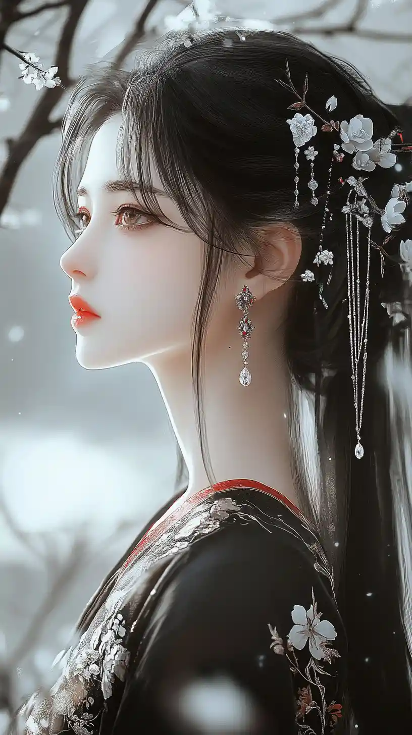 Young Asian woman in traditional dress with jeweled hair