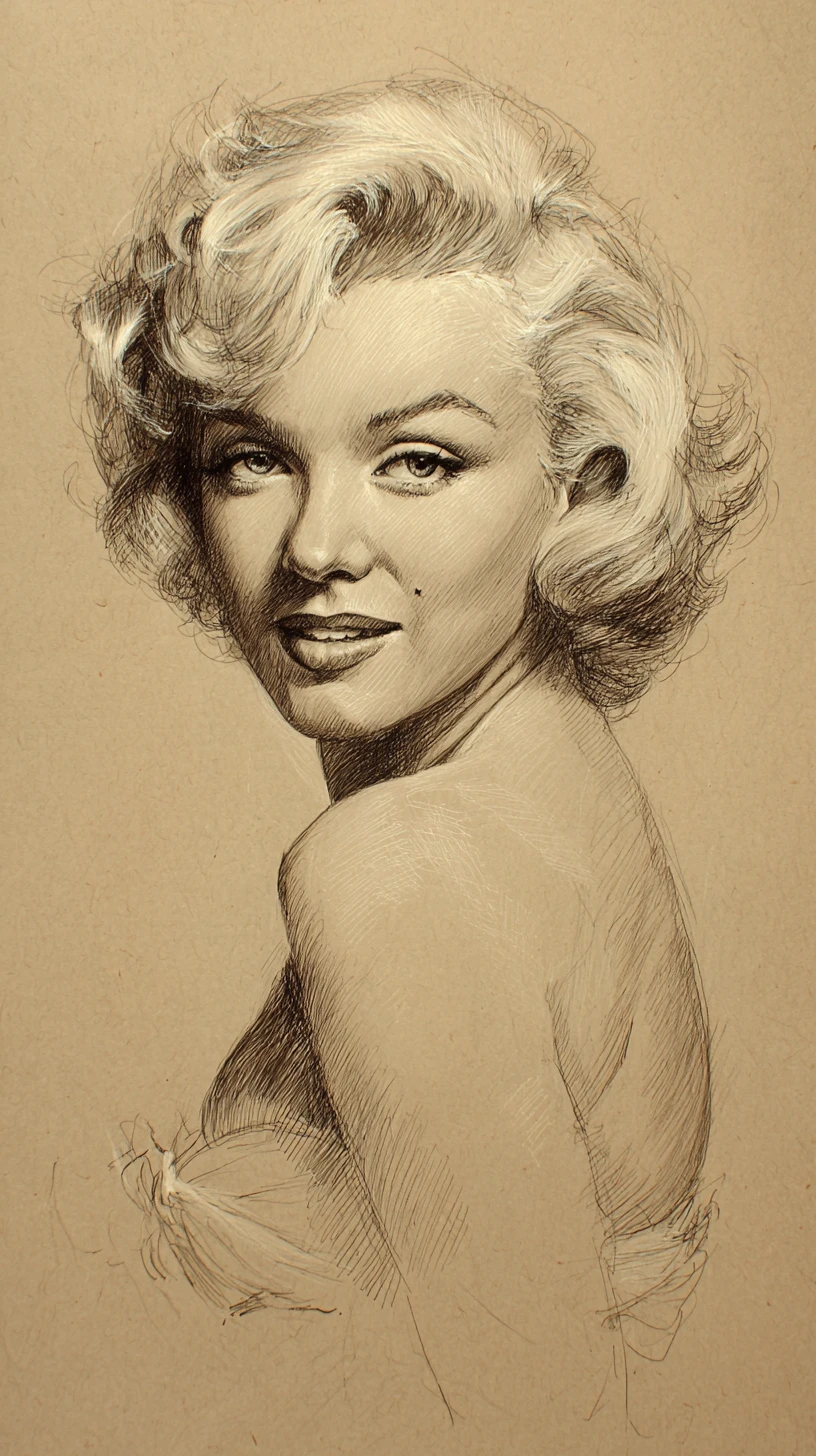 Kohle-Bustporträt einer glamourösen Hollywood-Frau der 1950er