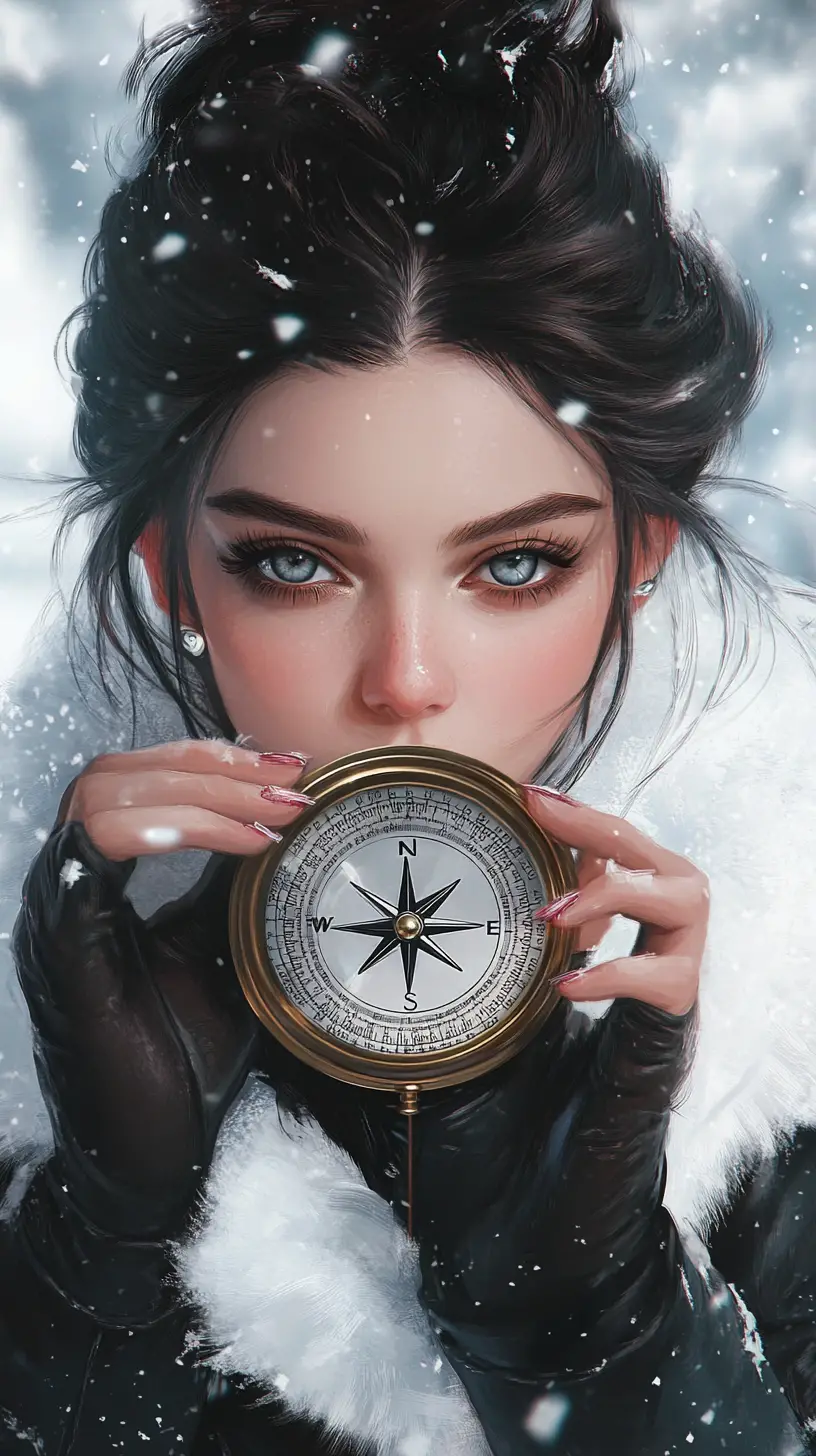 Arcane inspired fashion woman inspecting a compass