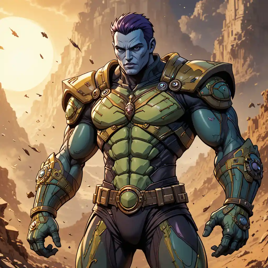 Figura masculina cósmica de un universo destruido (animada)