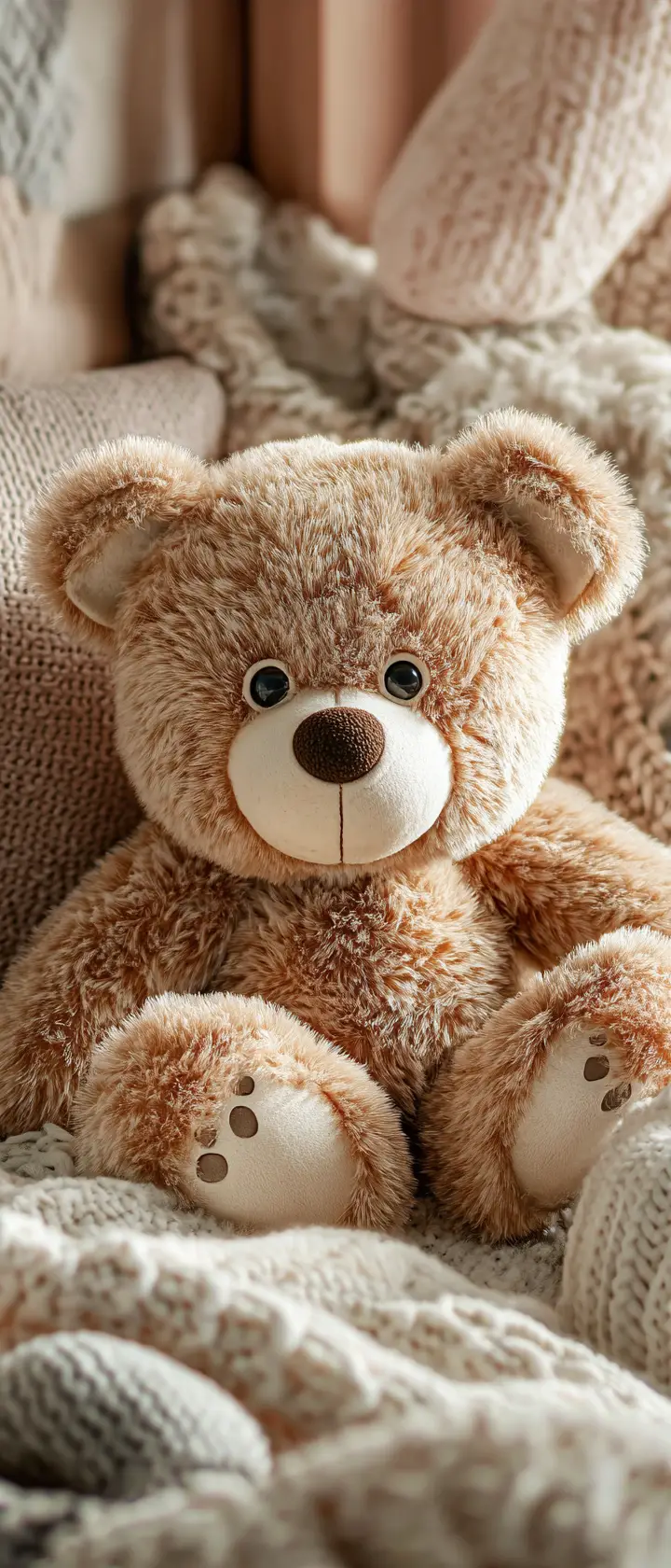 Adorable teddy bear toy in a cozy nursery setting