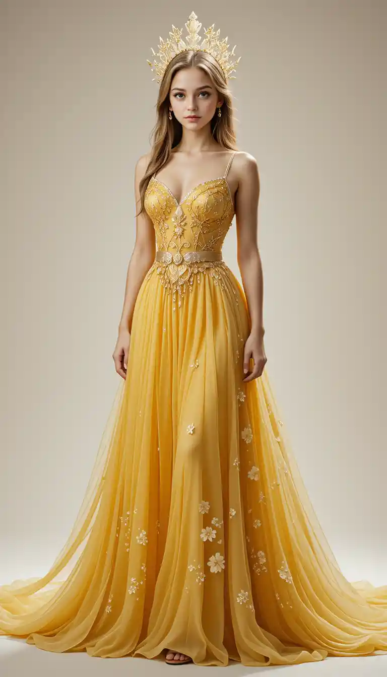 Confident young woman in turquoise sequin evening gown