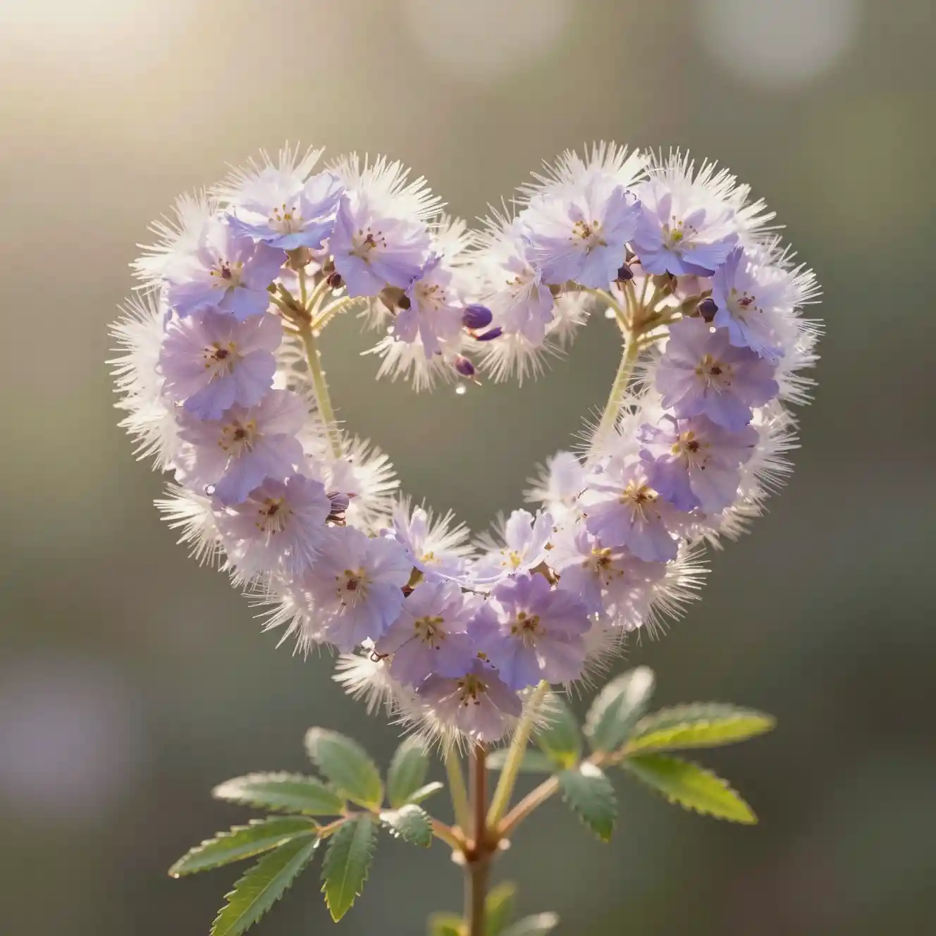 Fluffy Heart Shaped Mimosa Bloom In Soft Sunlight