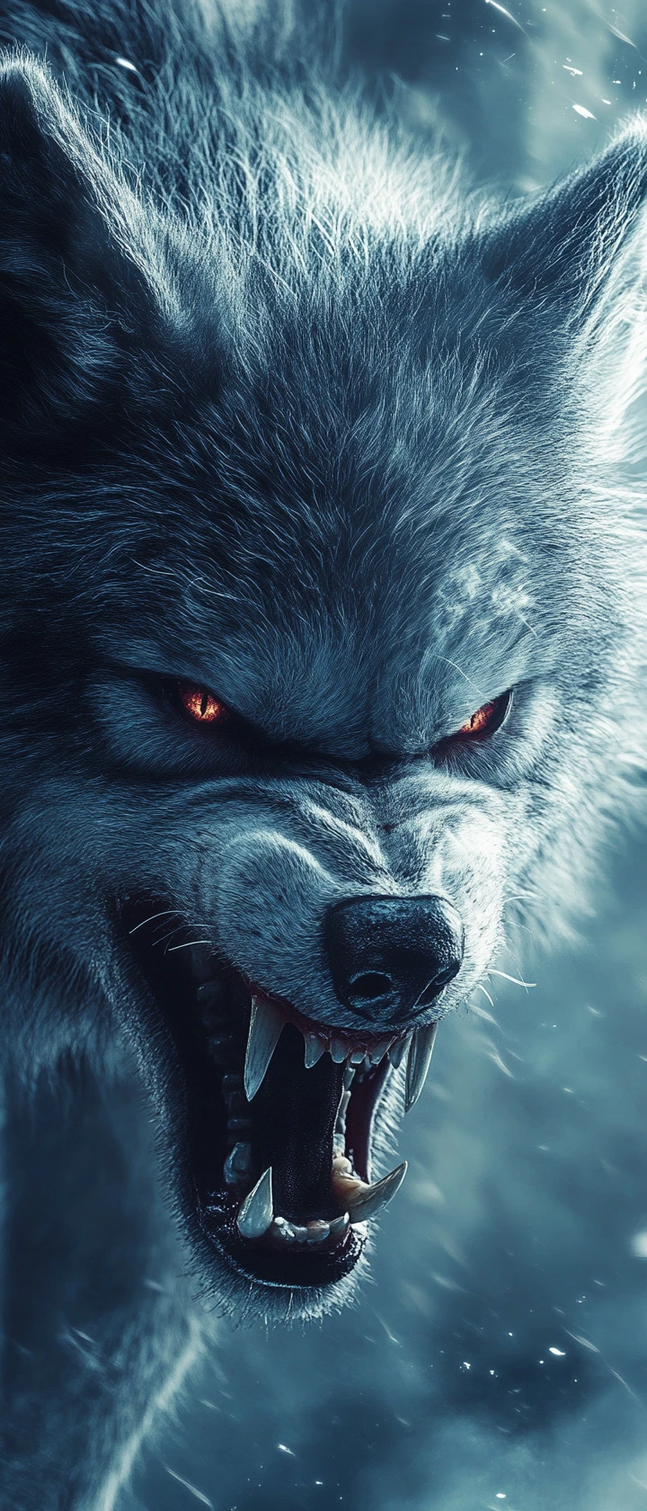Filhote de lobo prateado furioso brilhando ao luar