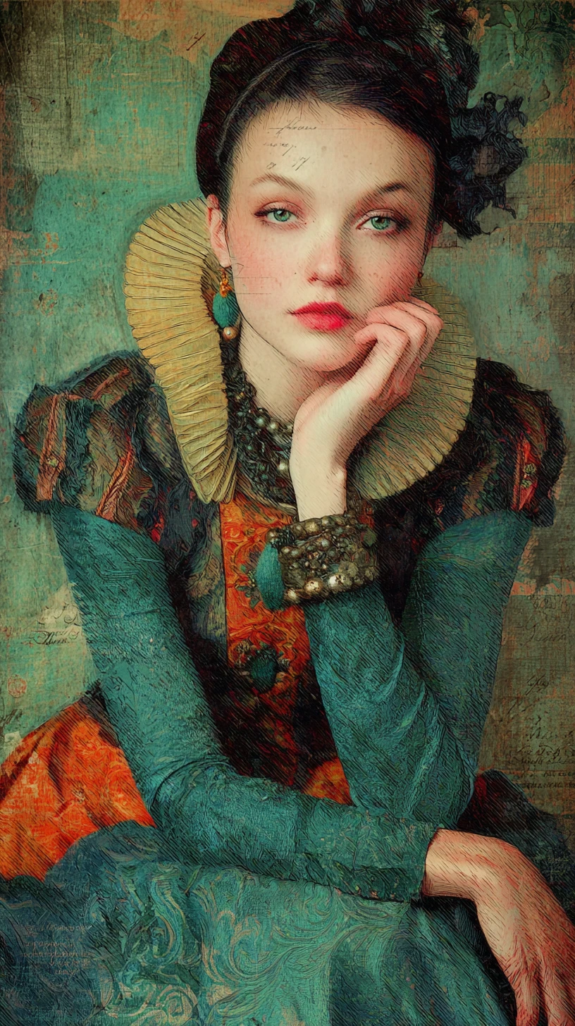 Melancholic girl portrait in colorful digital illustration style