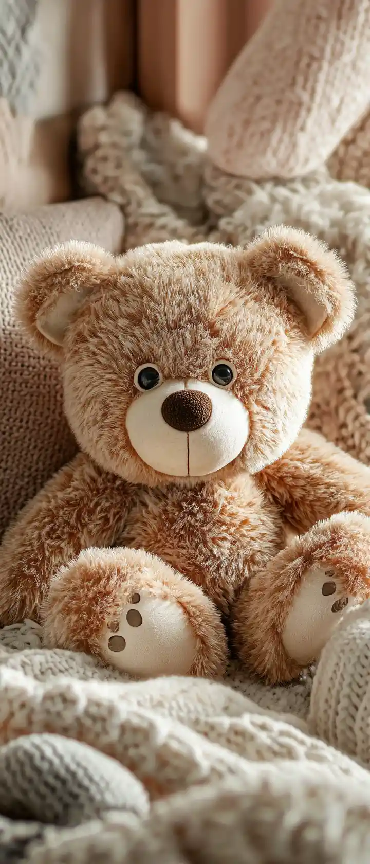 Adorable teddy bear toy in a cozy nursery setting