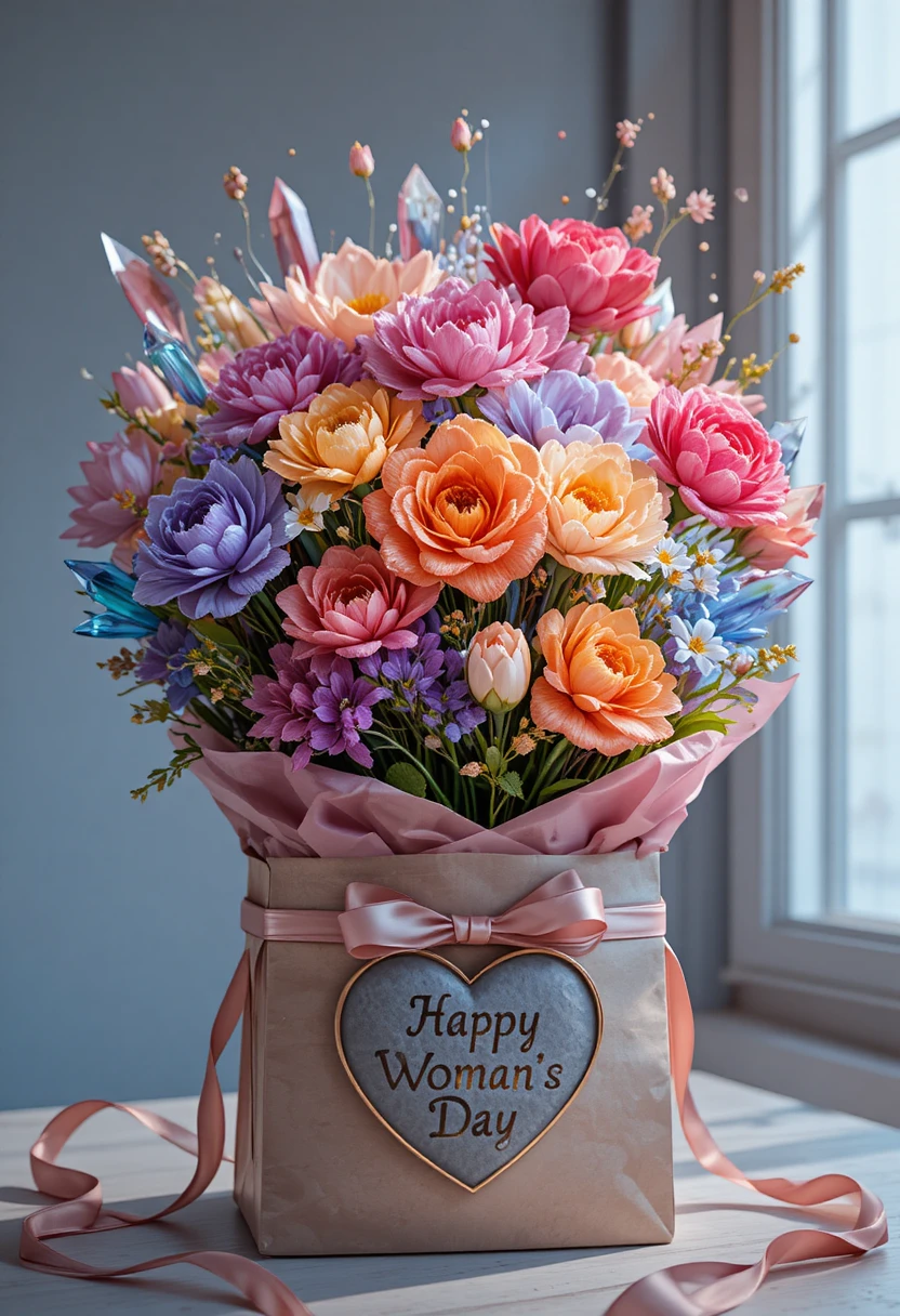 Ramo de flores de cristal en bolsa de regalo para el Día de la Mujer