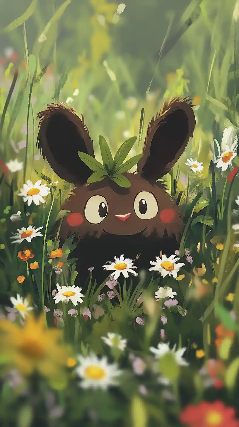 Cute cartoon mole family in a wildflower meadow