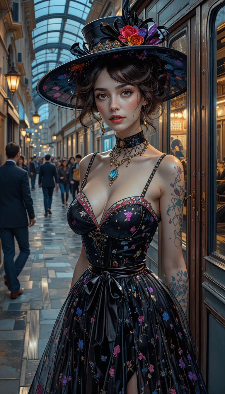 Surreal fashion woman on a Paris city street at night