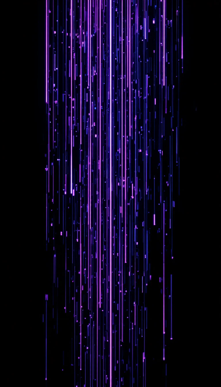 Neon data streams forming a futuristic linear interface