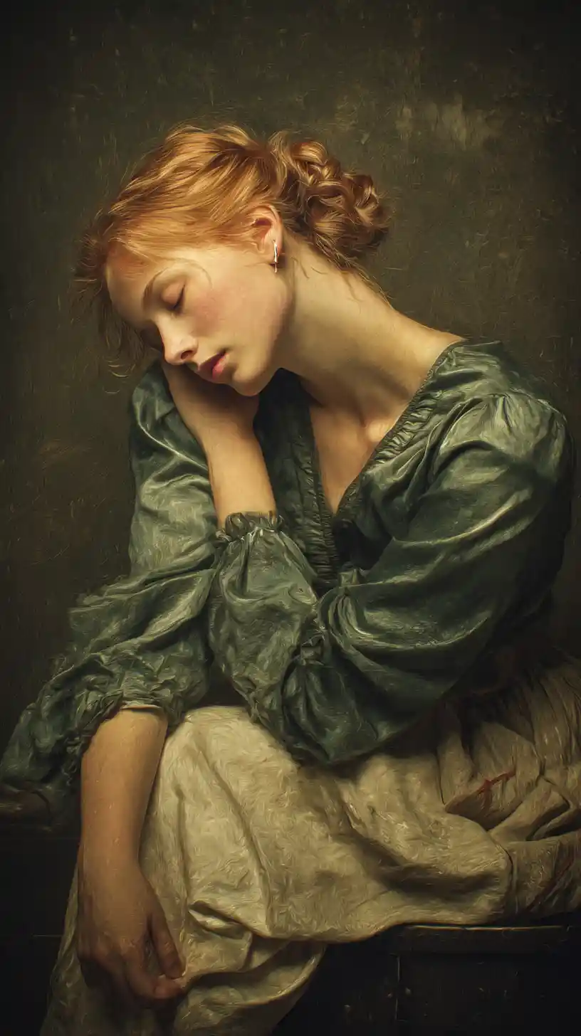 Pensive young woman resting in a soft indoor portrait