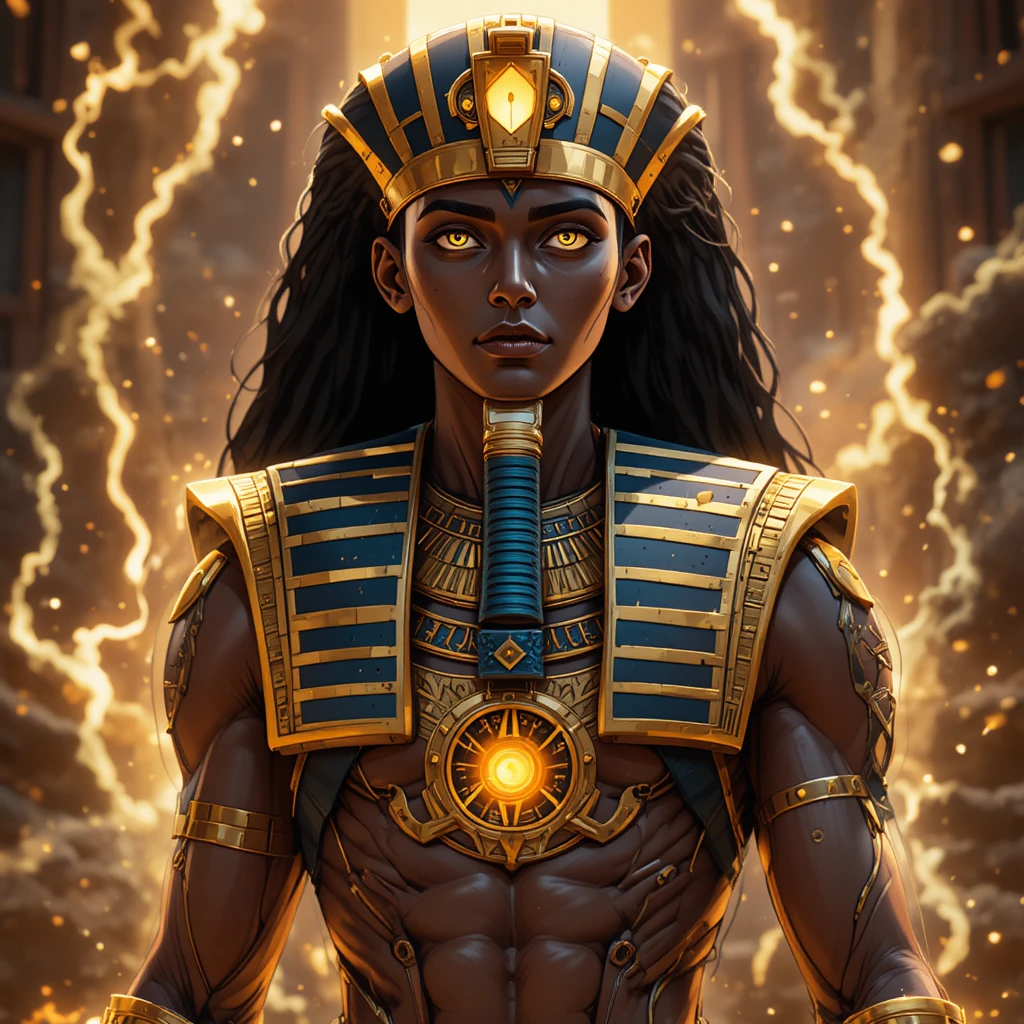 Cosmic empowered Egyptian pharaoh in animated comic style