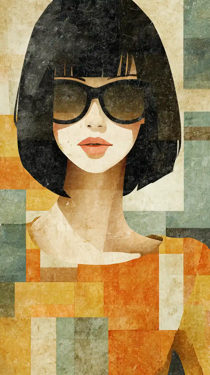 Mulher pop art com corte bob e óculos de sol oversized