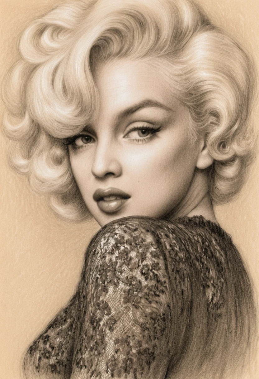 Portrait sensuel au graphite d’une femme style Hollywood vintage