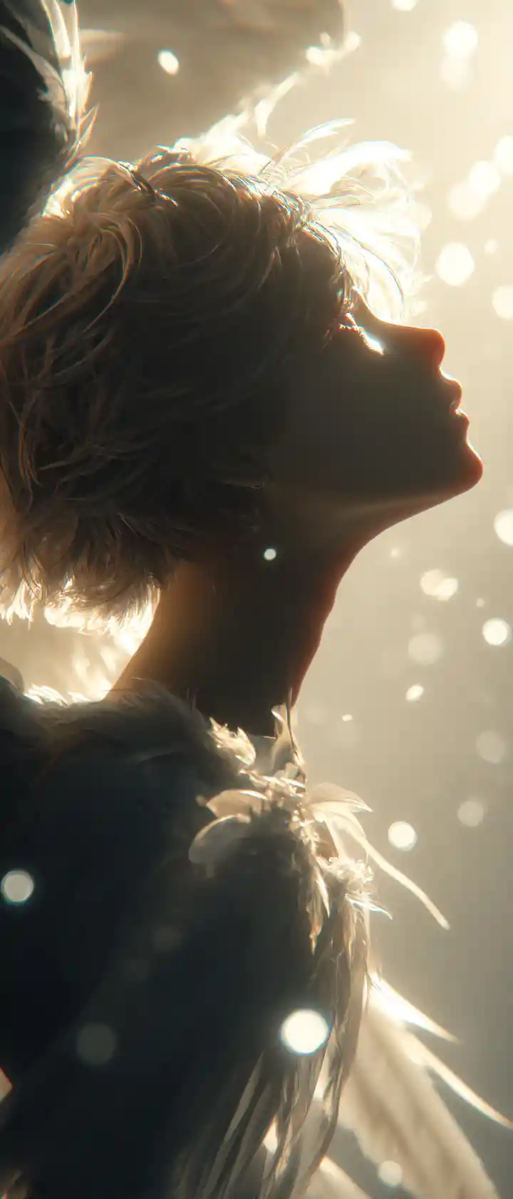 Anime angel profile portrait with heavenly backlighting