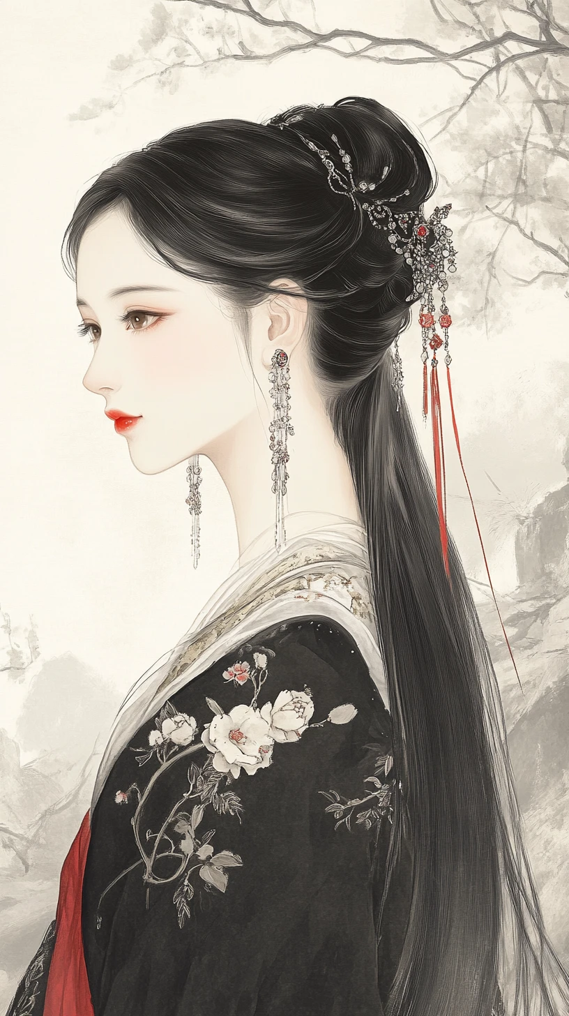 Jeune fille asiatique élégante en robe fleurie traditionnelle