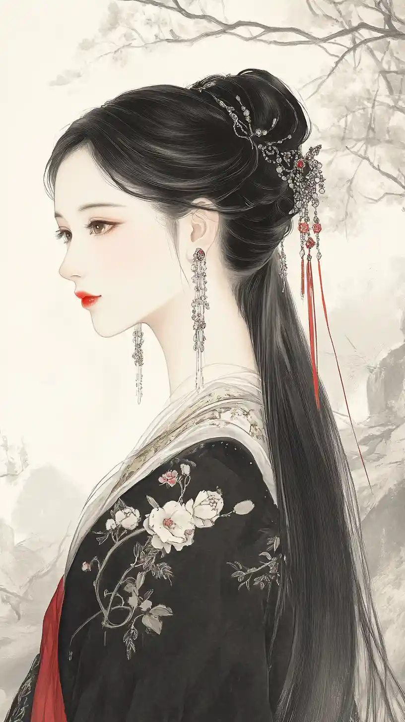 Jeune fille asiatique élégante en robe fleurie traditionnelle