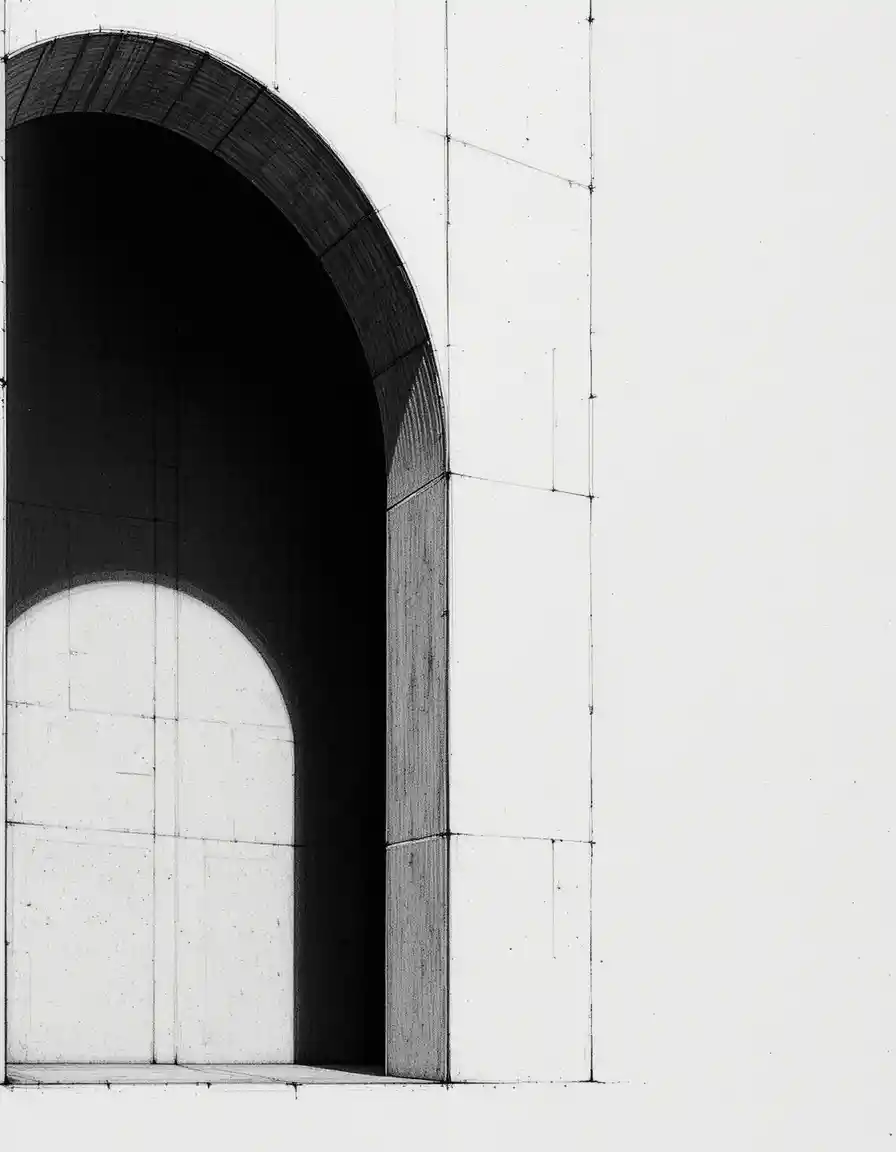 Estudo Minimalista a Lápis de uma Curva de Arco Arquitetônico