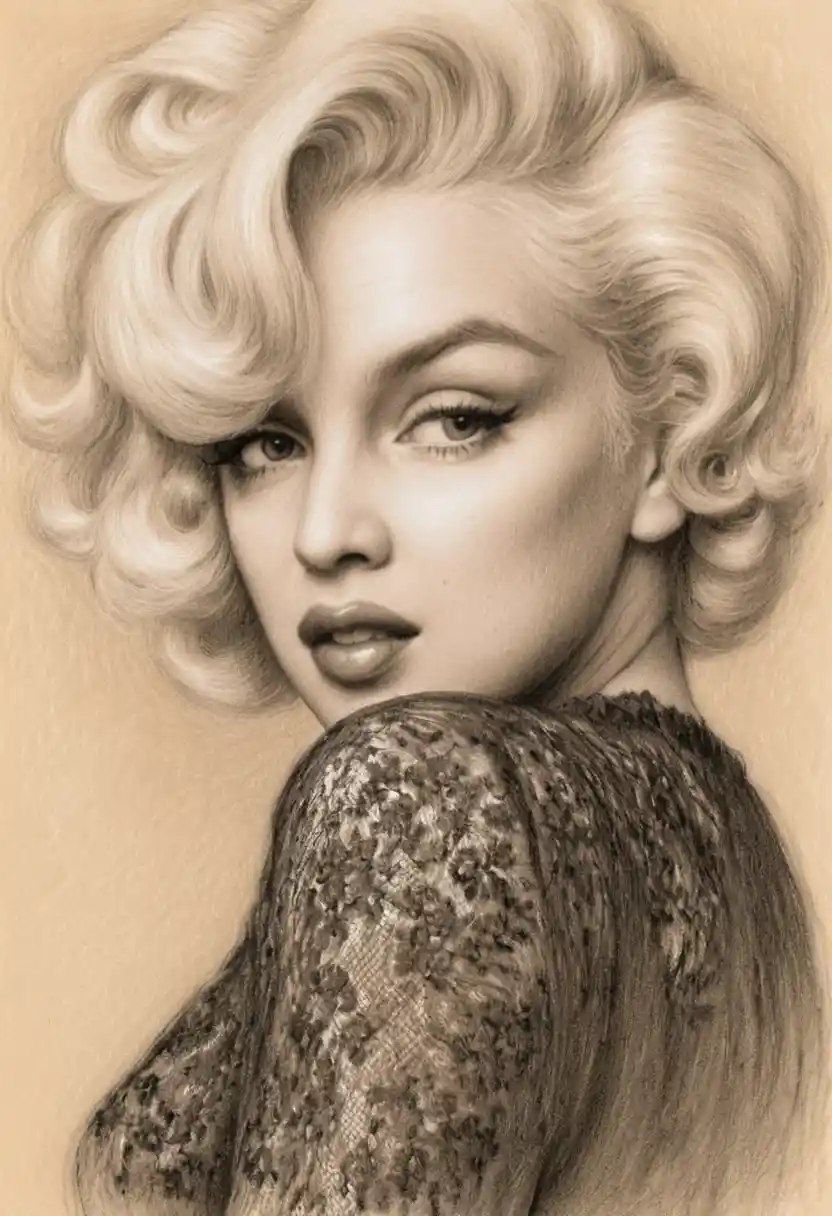 Portrait sensuel au graphite d’une femme style Hollywood vintage