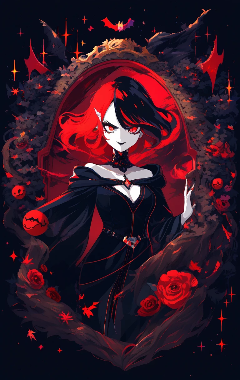 Vampire woman under a starry autumn night sky