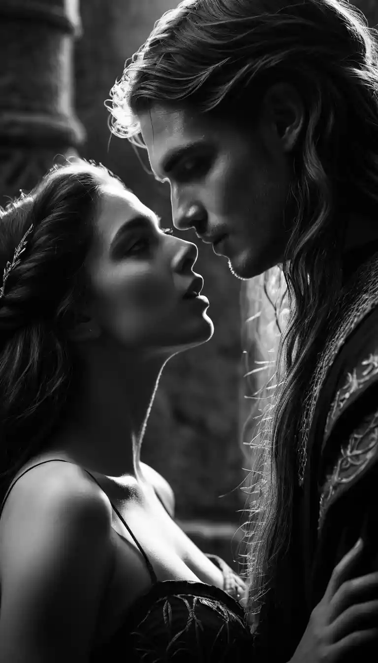 Intimate Close Up Kiss With A Dark Fantasy Woman