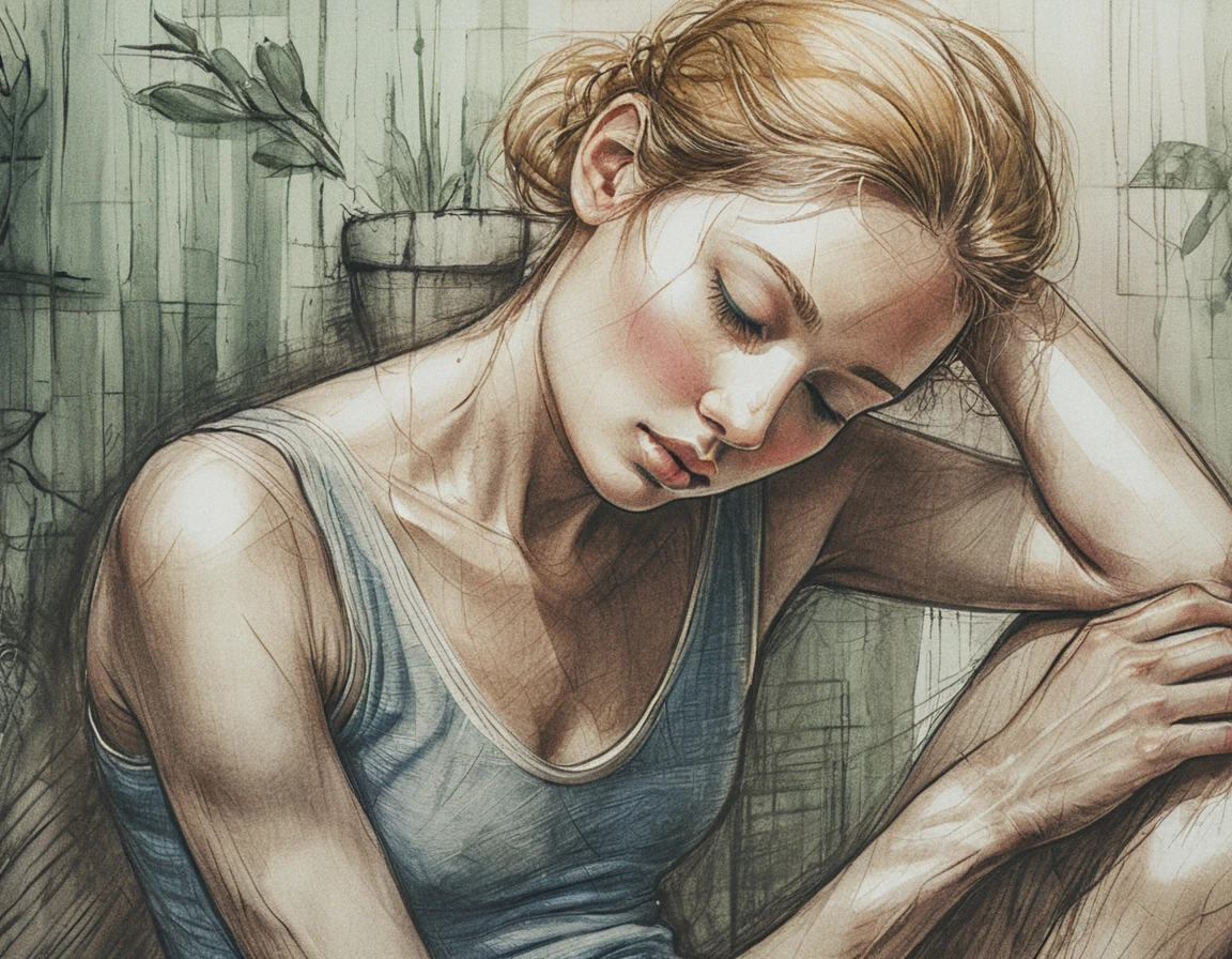 Young woman resting in a reflective seated pose indoors