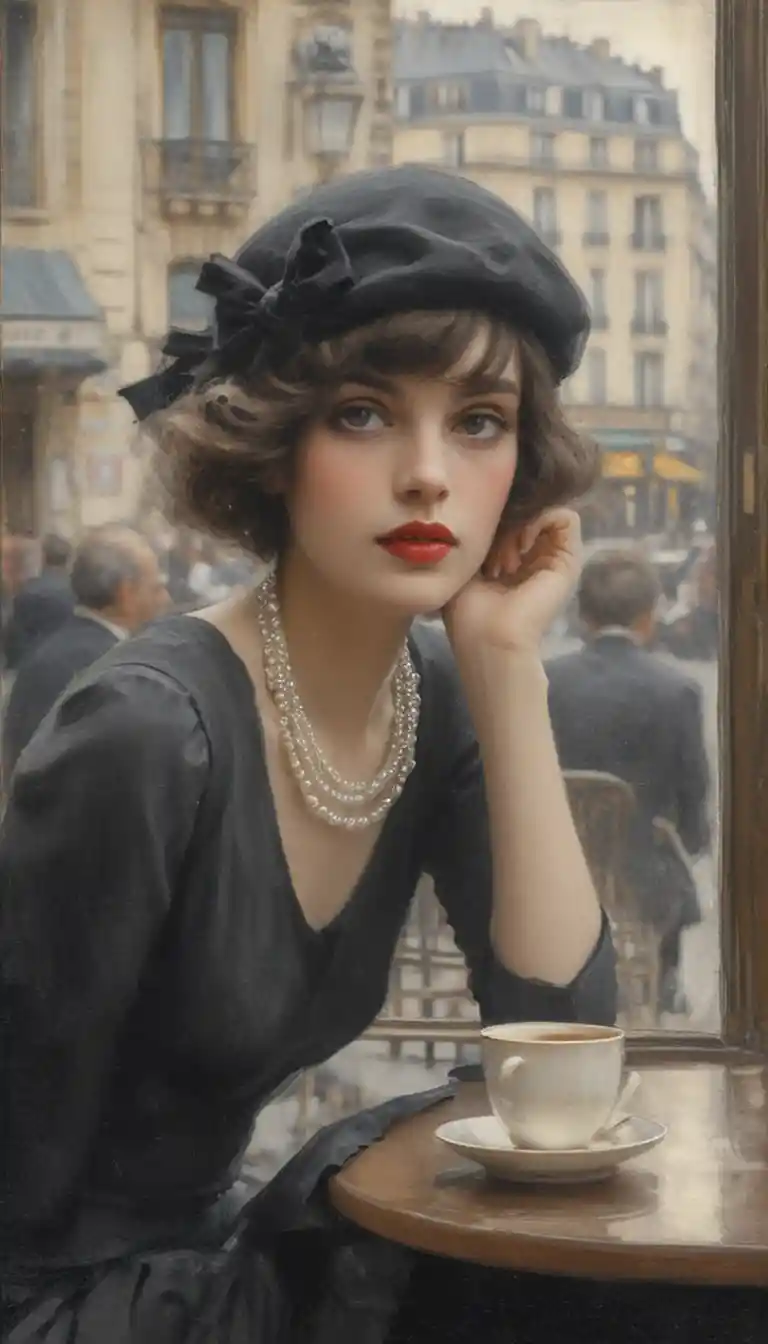 Elegant 1920s woman in a parisian cafe medium portrait
