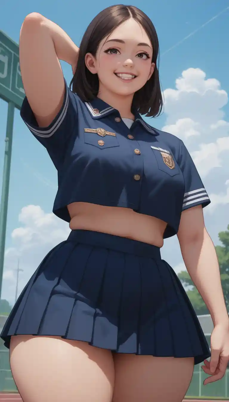 Japanese schoolgirl posing in uniform on school grounds