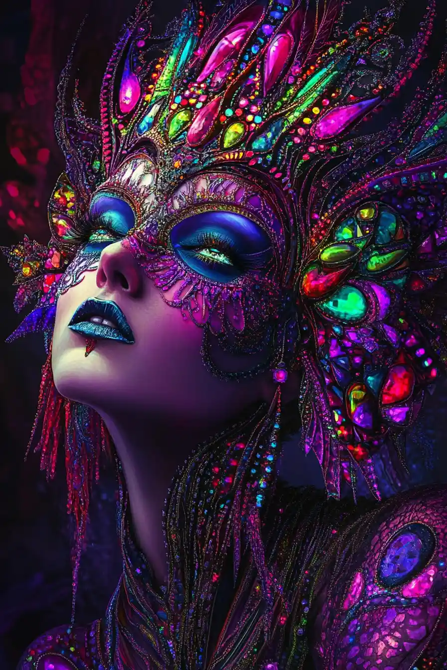 Neon cybergoth goddess in a dark cyberpunk cityscape