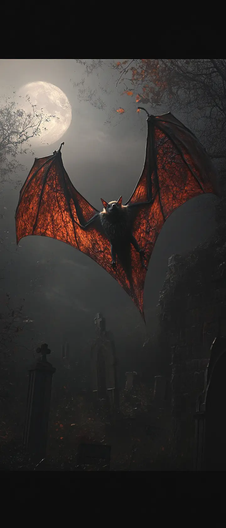 Bat in moonlit victorian cemetery dark fantasy illustration