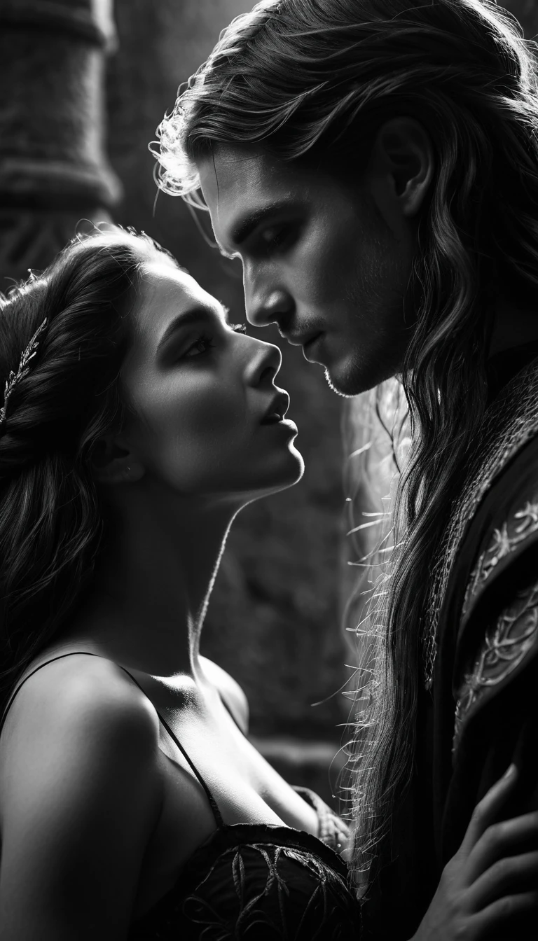Intimate Close Up Kiss With A Dark Fantasy Woman
