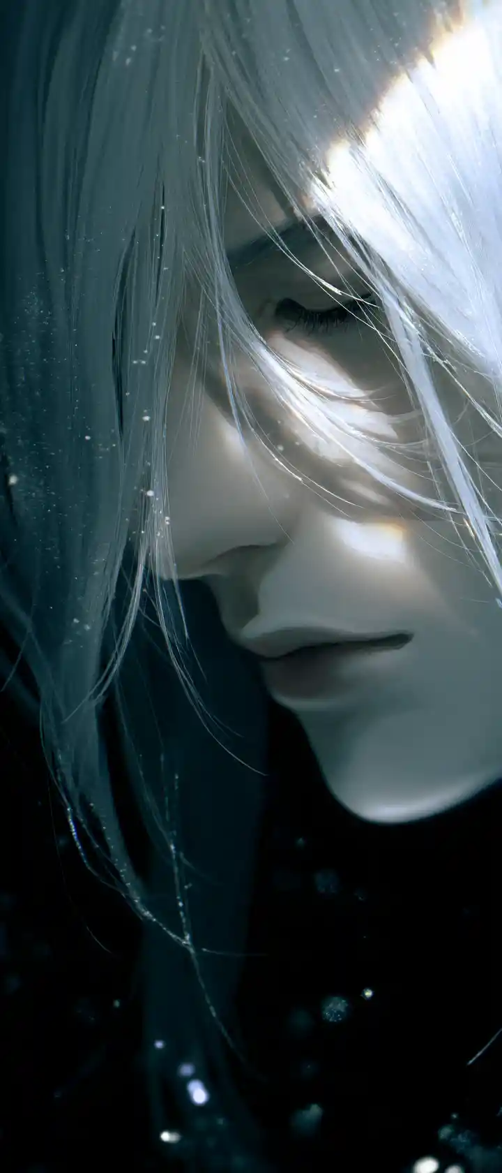 Melancholic Anime Boy In Moonlit Half Turned Portrait