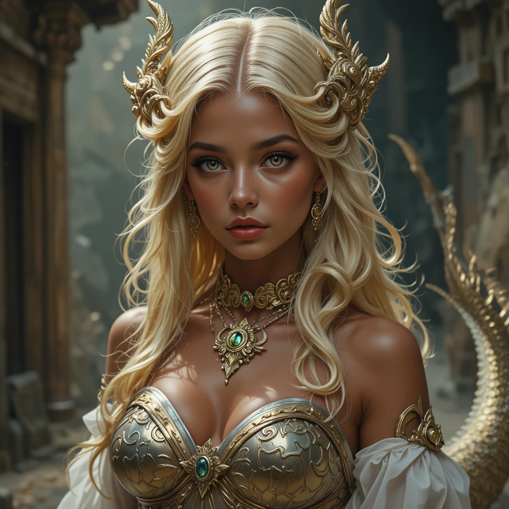 Dragon horned destiny goddess girl in anime style