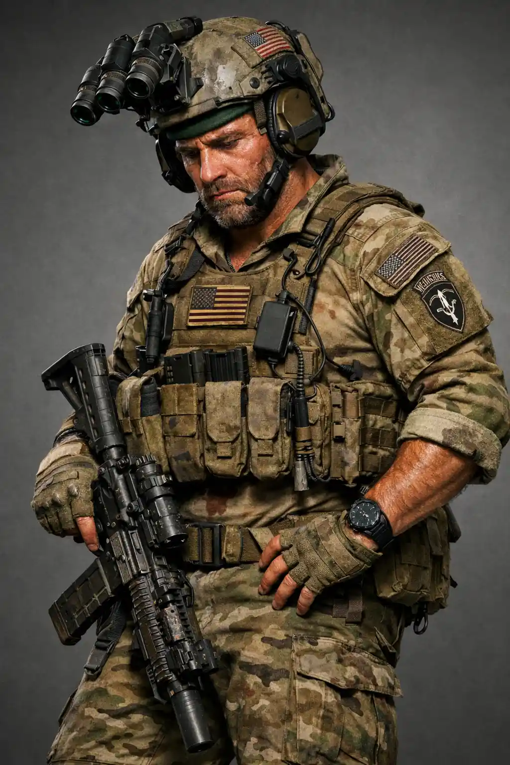 疲れた米軍兵士の3D全身レンダー