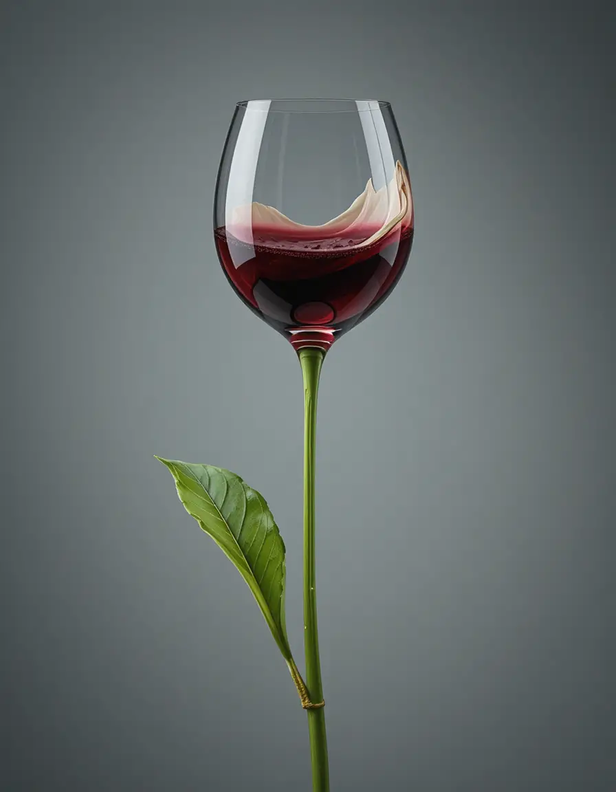Surreal wine glass flower in minimalist studio close up