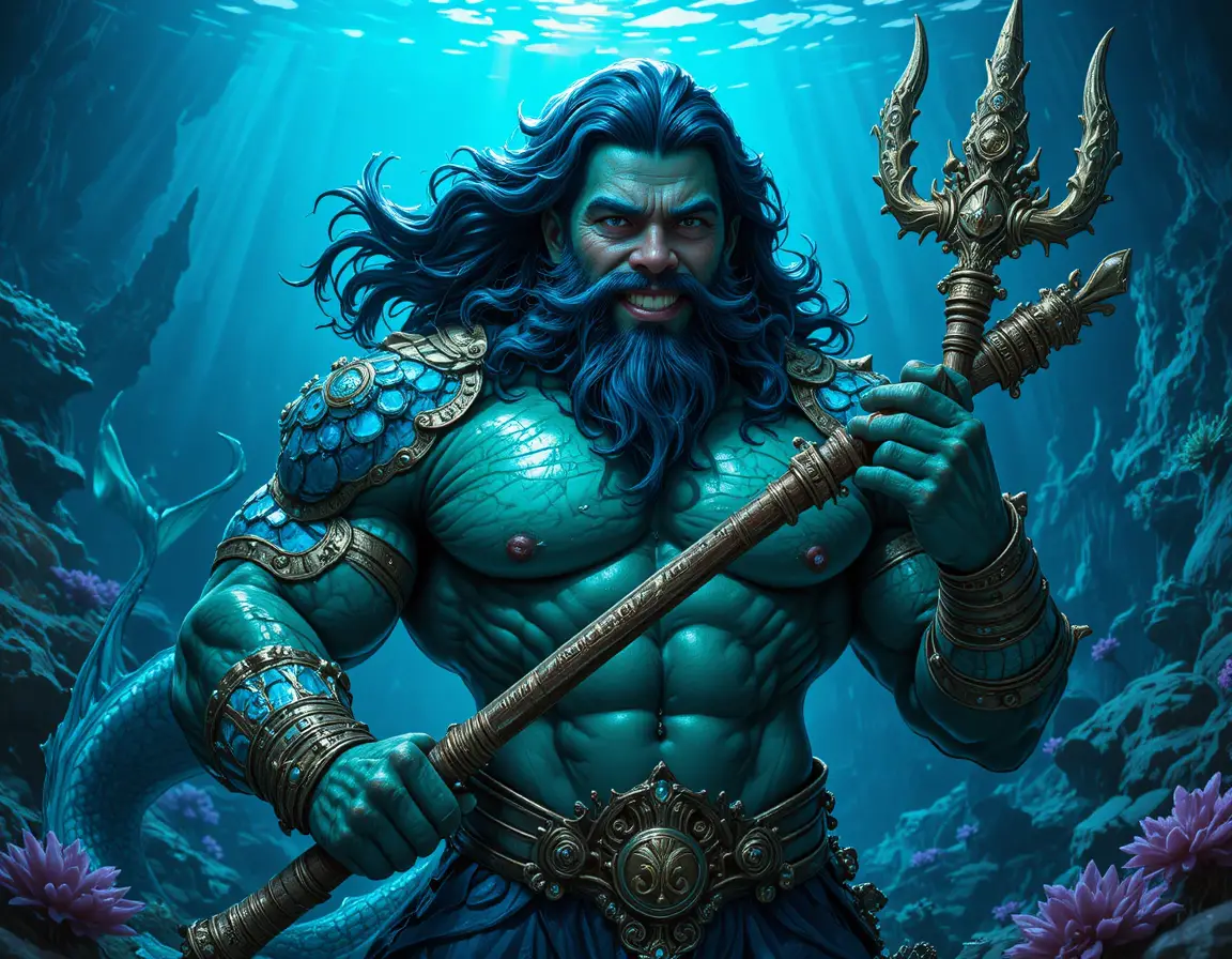 發光海底世界中的史詩級翡翠人魚戰士