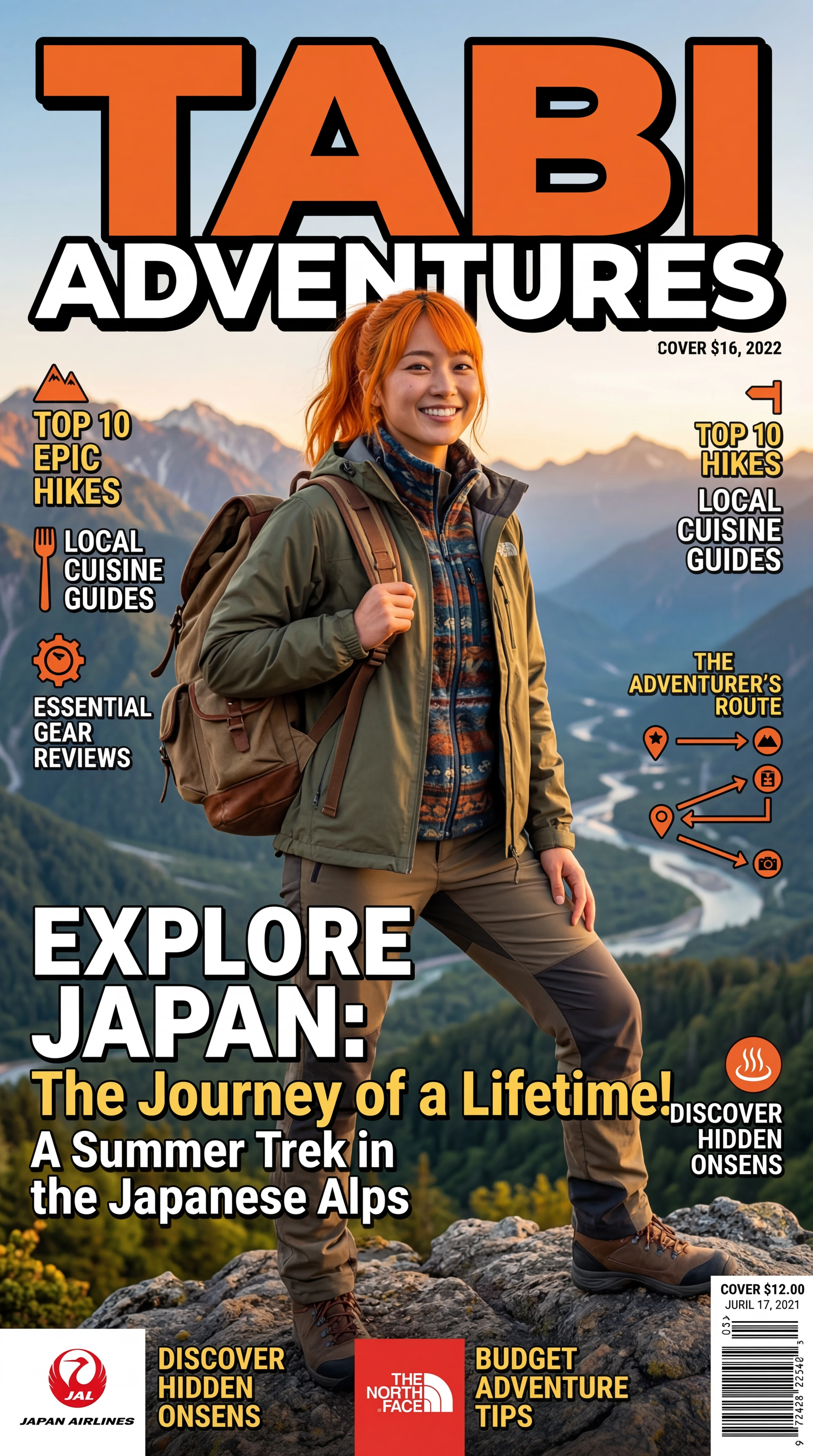 Japanese traveler girl on colorful magazine cover