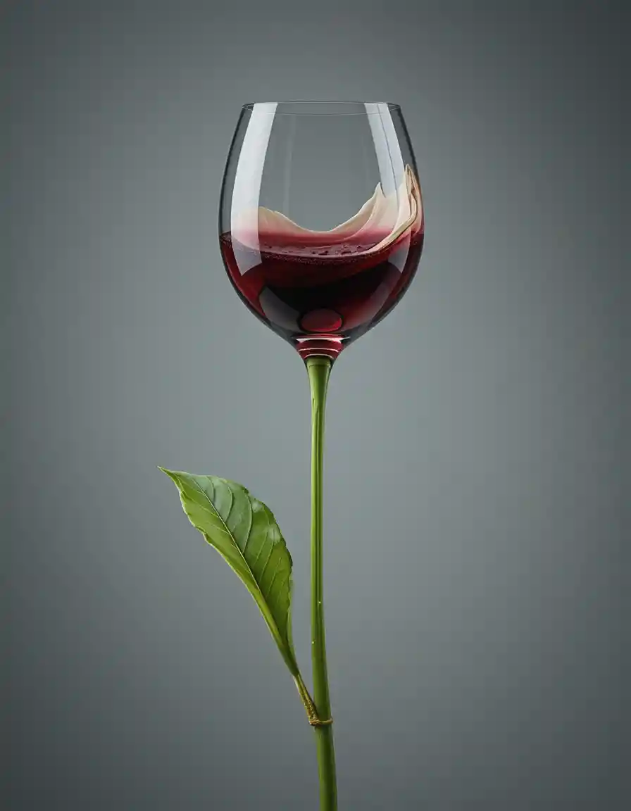 Surreal wine glass flower in minimalist studio close up