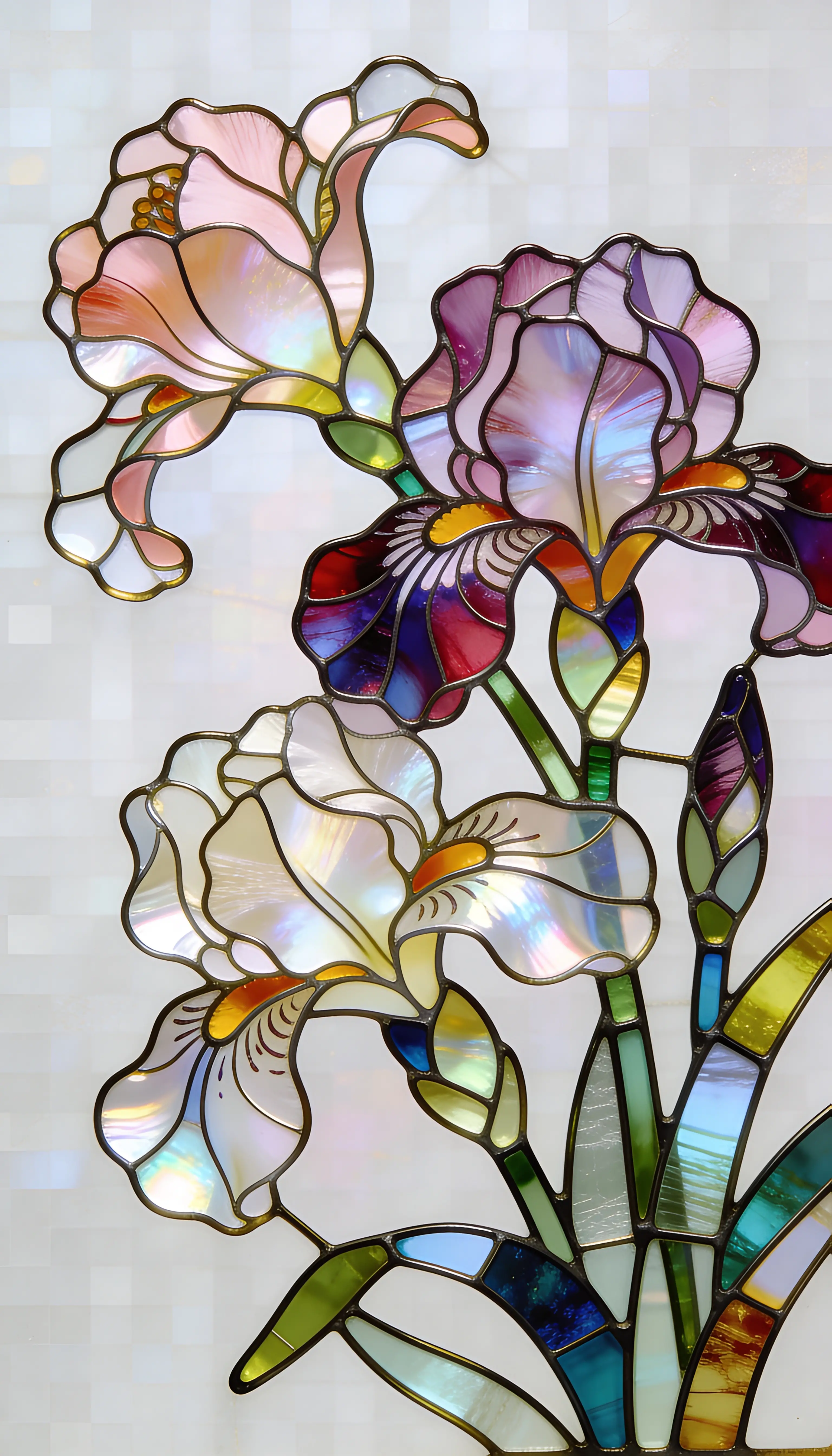 Intricate stained glass flower pattern with vibrant colors