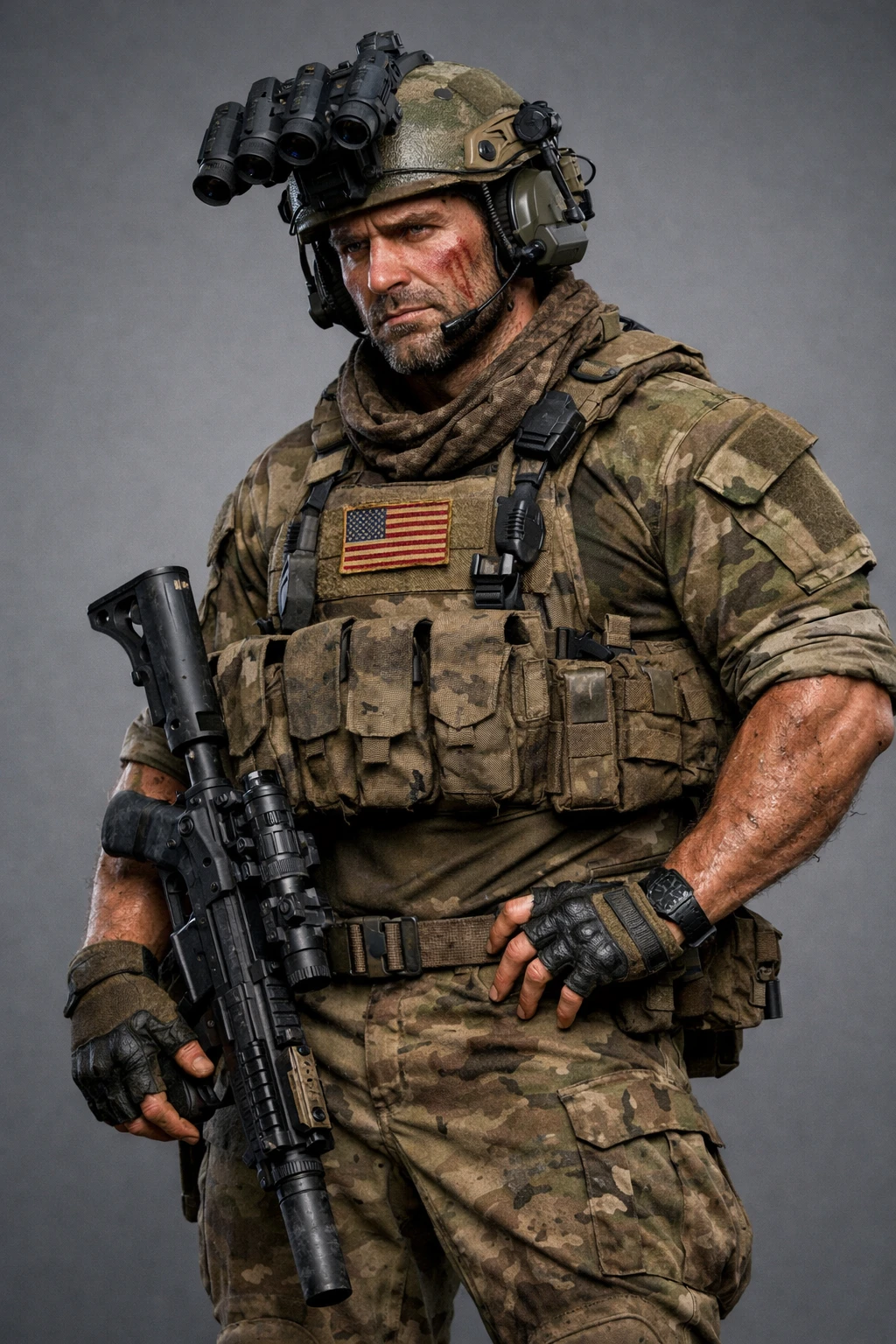 3D-Ganzkörper-Rendering eines müden US-Armee-Soldaten
