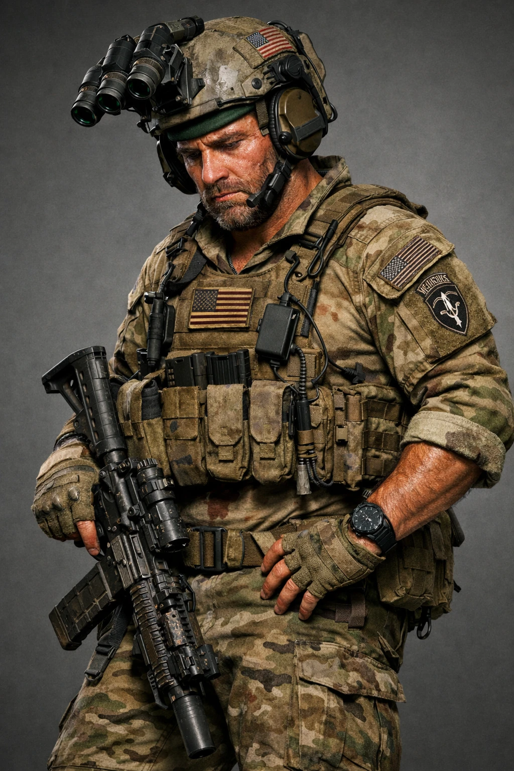 3D full body render of a tired US Army soldier