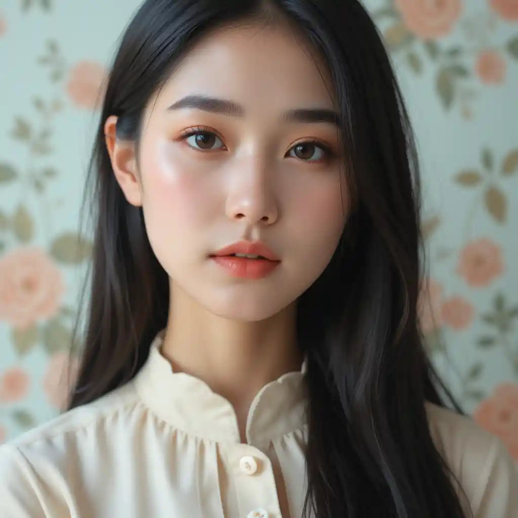 柔らかな自然光に照らされた若いアジア人女性のポートレート