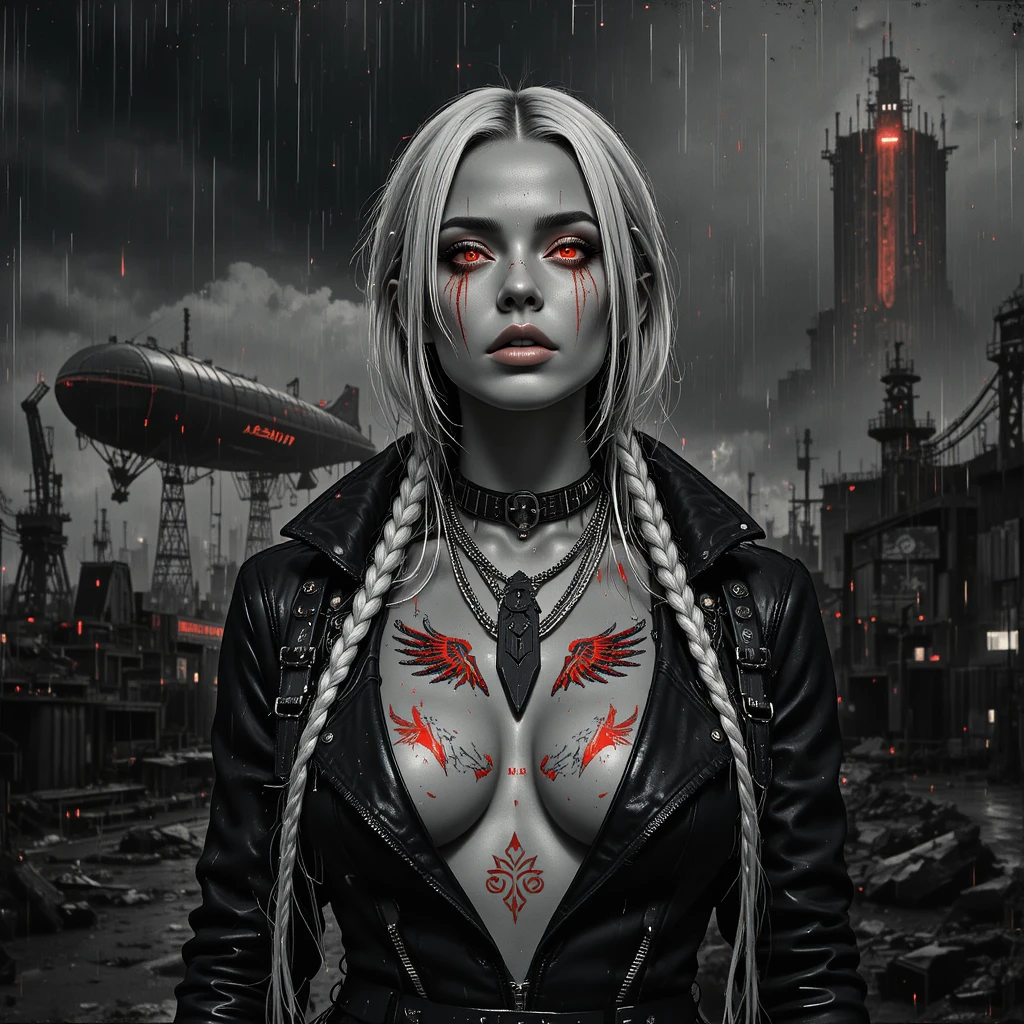 Cyberpunk outlaw woman in glitch noir street portrait