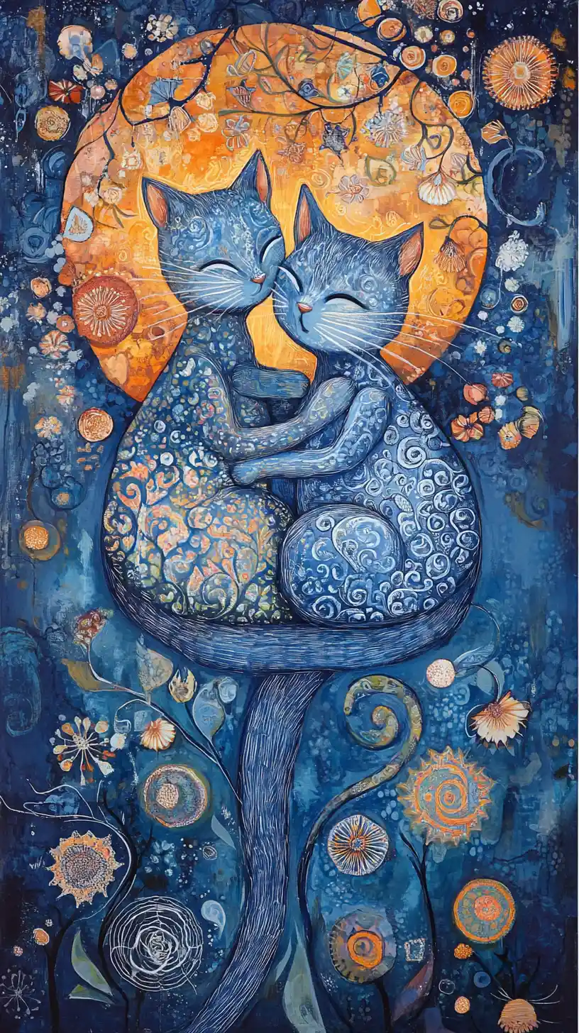 Two cute mice facing each other in magical illustration