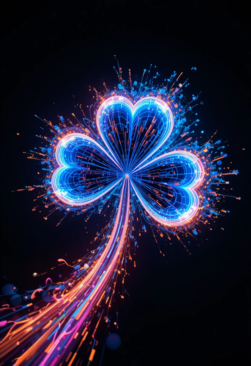 Neon-Kleeblatt-Illustration mit lebendigen elektrischen Lichtspuren