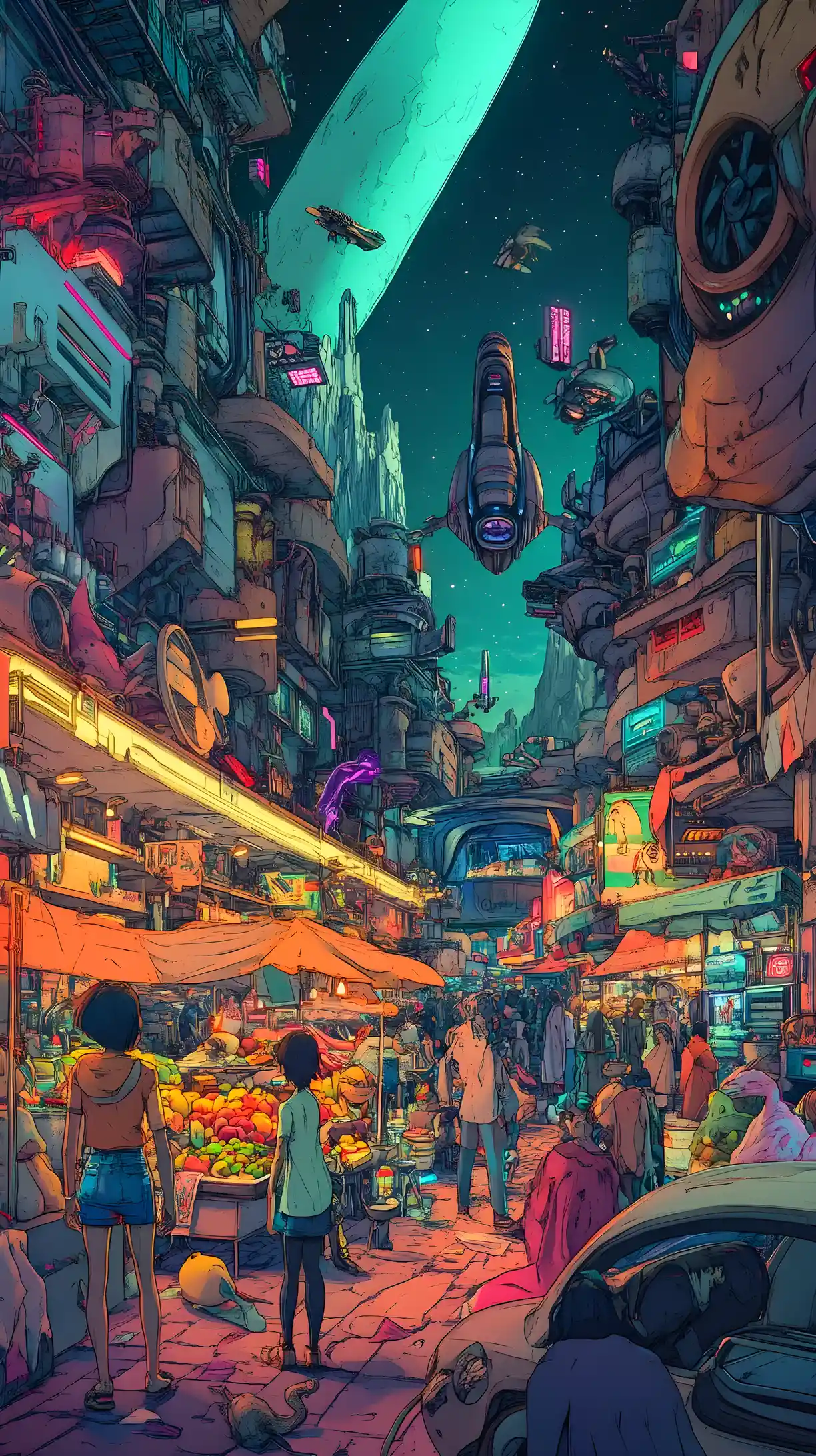 Crowded Alien Marketplace Filled With Diverse Fantasy Creatures