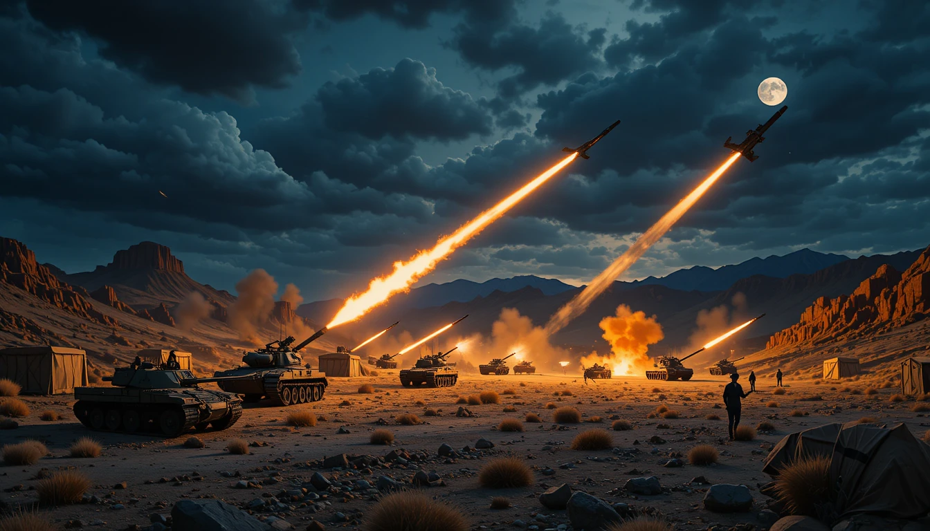 Nächtlicher Raketenangriff auf ein Wüsten-Militärlager